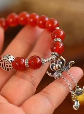个性名片定制款红玛瑙加老银饰手链太漂亮啦