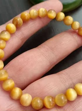 黄金虎眼石6MM小珠珠手链女生财源石