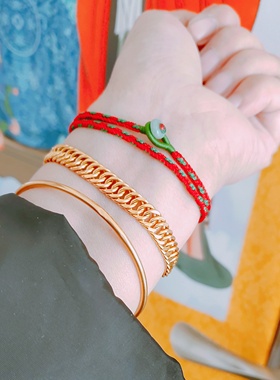 红绿色手绳结原创纯手工编织手链本命年情侣平安好运定制款