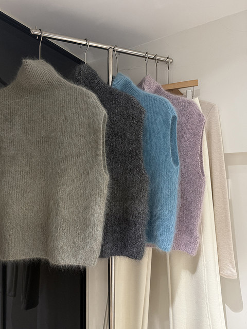 Korean style kengtiao 100 brushed wool long-hair brushed turtleneck warm sleeveless soft pullover sweater vest