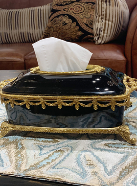 复古美式黄铜陶瓷抽纸盒客厅餐厅