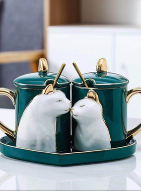 创意礼品一对马克杯情侣对杯带盖勺陶瓷杯咖啡杯情侣手信生日礼物