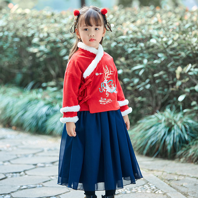 汉服女童冬襦裙套装冬装加绒加厚袄裙拜年礼服中国风童装儿童唐装