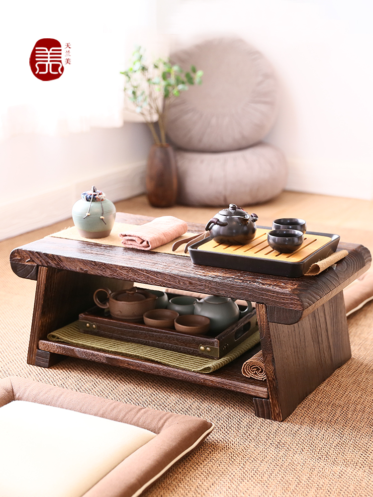 折叠炕桌家用榻榻米小桌子实木飘窗小茶台坐地日式阳台矮桌小茶几-图0
