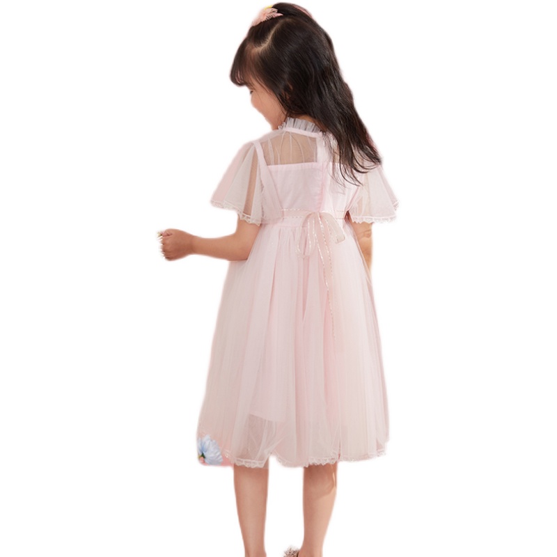 Disney迪士尼童装正品儿童公主裙女童夏季新款短袖花朵网纱连衣裙