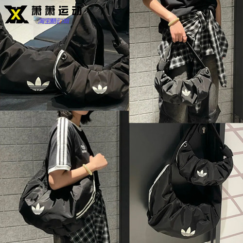 Adidas三叶草logo印花女子休闲斜跨包运动大容量手提单肩包II3395 - 图1