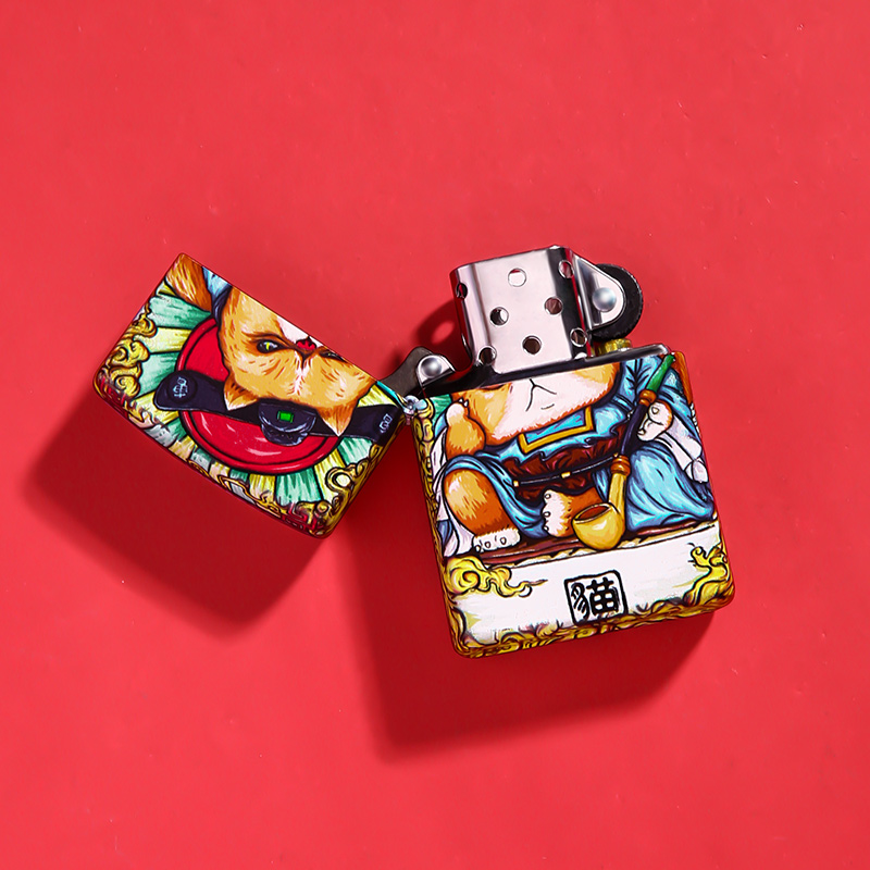 打火机zippo正版原装 哑漆彩印八仙九猫曹国舅 个性国潮风送礼品,淘宝优惠券,粉丝福利购,淘宝优惠卷