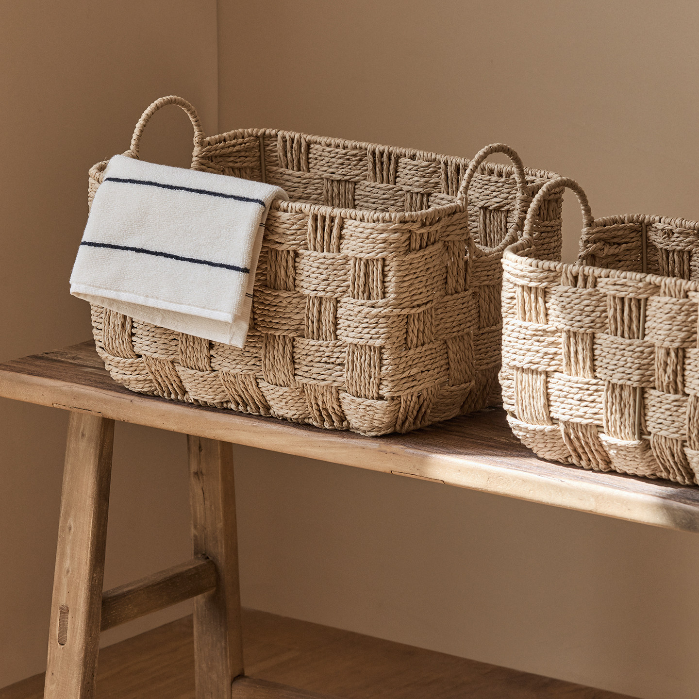 日式桌面收纳篮收纳筐厨房卫生间储物筐零食杂物藤编收纳盒收纳框