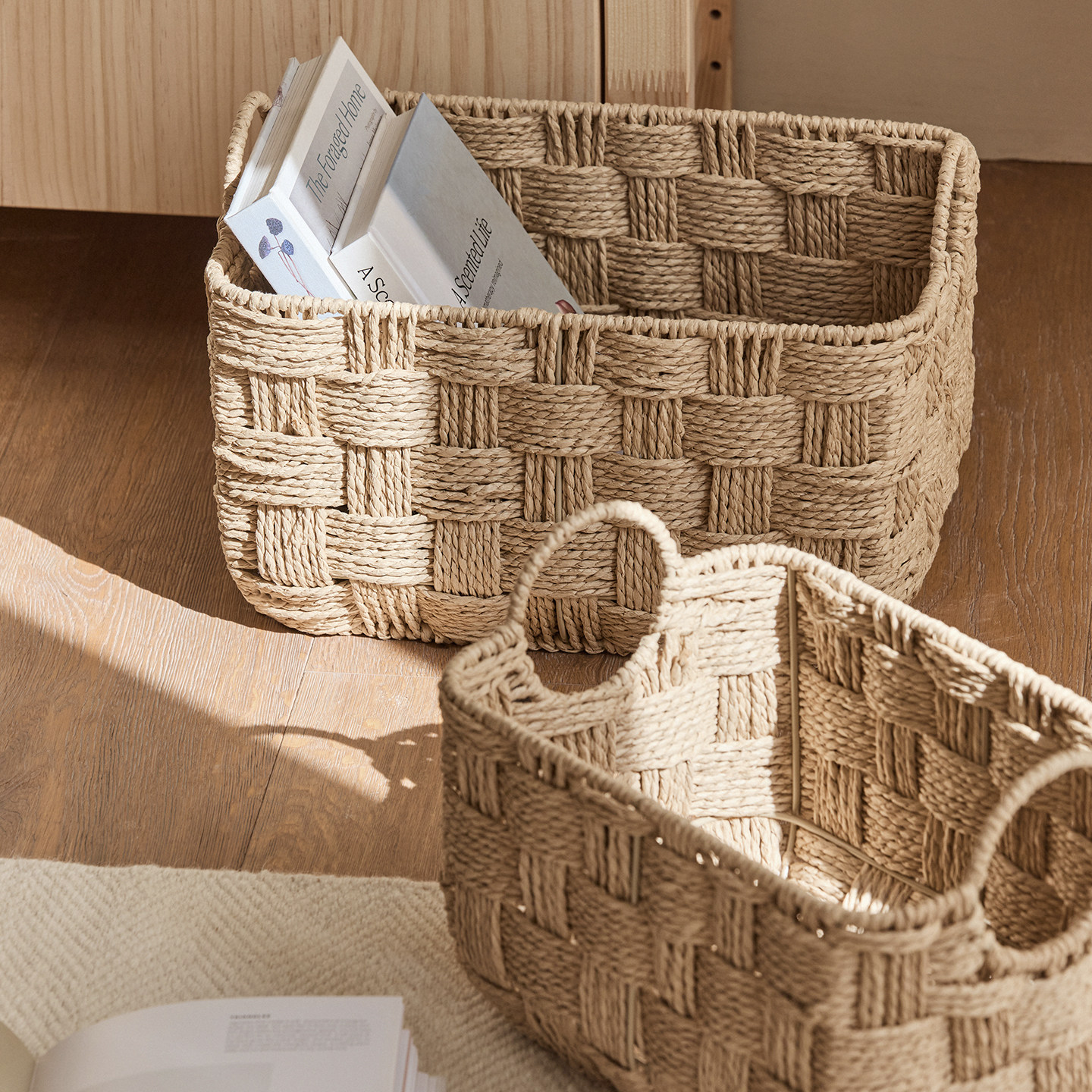 日式桌面收纳篮收纳筐厨房卫生间储物筐零食杂物藤编收纳盒收纳框