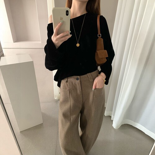 Enxi蒽茜21525韩系大圆领露肩垂感长袖衬衫女2026秋宽松百搭上衣 - 图1