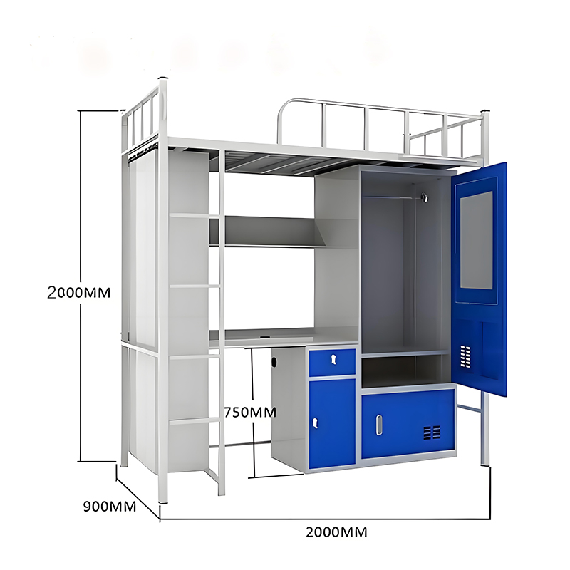 中山市工人铁床员工宿舍床连体铁架床上床下桌柜铁床公寓高架床 - 图2