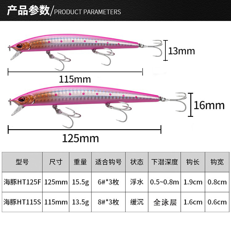 水上狙击海豚浮水米诺15.5克远投缓沉路亚饵假饵鱼饵 - 图0