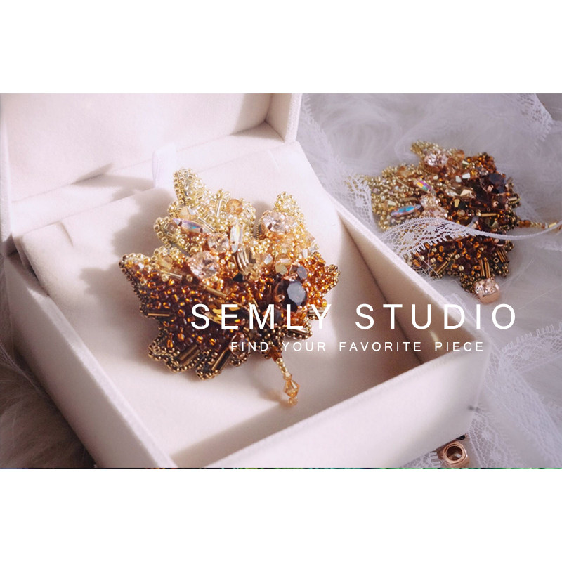 【SEMLY STUDIO 】[材料包]满珠绣枫叶胸针施华洛钻手工刺绣diy手,淘宝优惠券,粉丝福利购,淘宝优惠卷