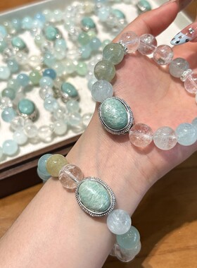木宁家天然梦幻海蓝宝天河石魔盒手链白阿塞夏日百搭设计感手串
