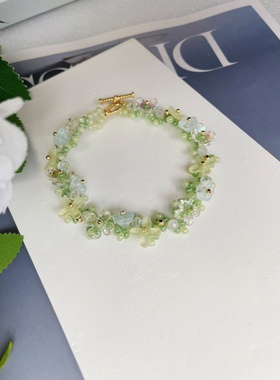 手工串珠莫奈花园手串森系绿野仙踪防过敏手镯原创小众绿色手链