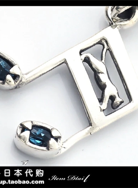 日本代购good vibrations日系潮牌925银猫咪音符吊坠镶钻项坠