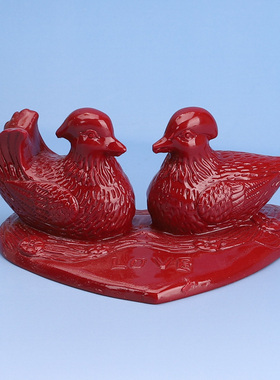 朱砂鸳鸯摆件送新人祝福礼物