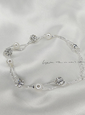 高颜值双层星球闪钻珍珠手链女小