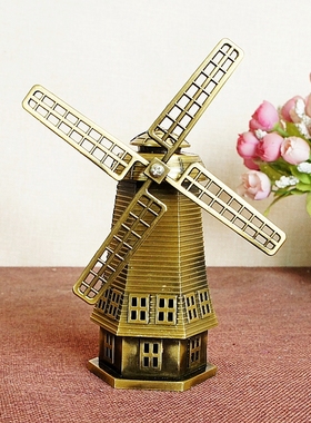 比萨斜塔风车模型摆件金属工艺品