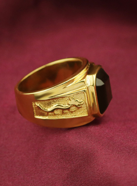 欧美霸气戒指龙纹男生钛钢金色