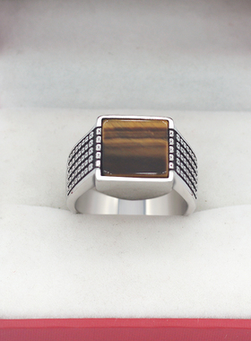 男士黑玛瑙虎眼石欧美戒指不掉色