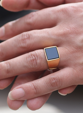 黑玛瑙钛钢戒指男士反光魔术道具