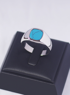 黑色绿松石精致男士戒指钛钢大气