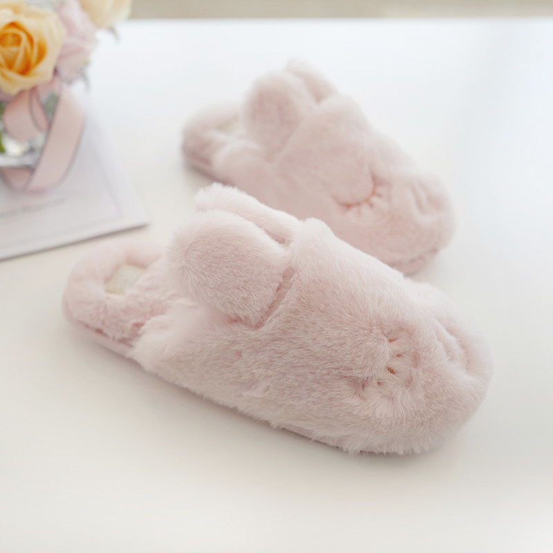 嫩粉小兔绒柔软冬季保暖拖鞋女宽版眯眼撒娇兔可爱室内家居拖鞋女,淘宝优惠券,粉丝福利购,淘宝优惠卷