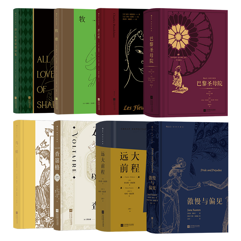 后浪插图经典系列作品8册套装 巴黎圣母院+傲慢与偏见+远大前程+查第格+莎士比亚爱情诗集 世界名著外国文学书籍