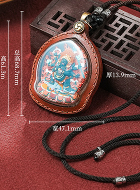 藏式立体手绘唐卡吊坠扎基拉姆五爷文殊藏式大黑天财神皮壳项链