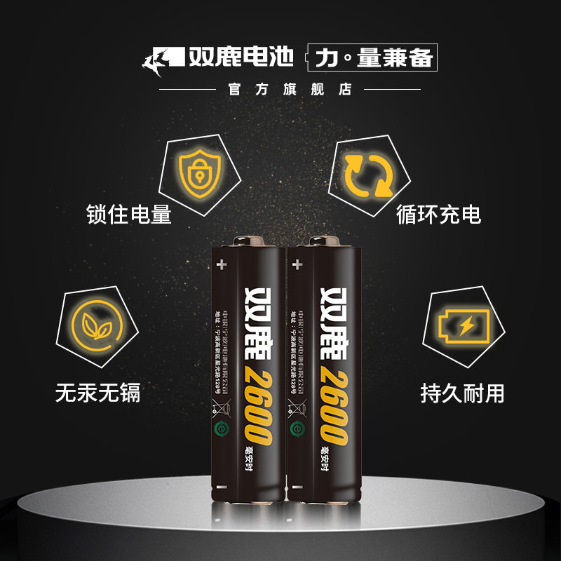 双鹿5号充电电池套装五号2600毫安时可充电套装5号电视遥控器4节配充电器玩具吸奶器KTV话筒麦克风可冲电
