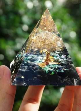 爆款批发外贸紫晶水晶球碎石金字塔生命树家居树脂摆件卧室桌面