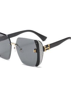 新款时尚闪粉满天星无框方形太阳镜防紫外线高品质百搭优雅墨镜批