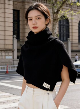 韩版时尚百搭纯色开叉高领套头披肩女秋冬季新款保暖防寒护颈围脖