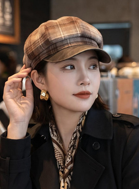 日系复古百搭贝雷帽秋冬学院风八角帽时尚文艺报童帽显脸小帽子女