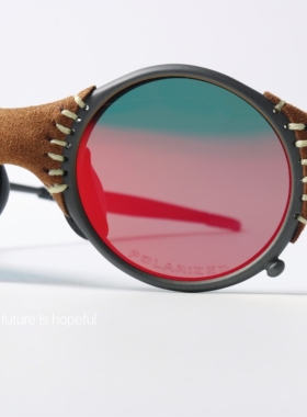 翻毛皮拼接锌合金偏光圆框墨镜