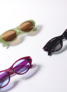 小众紫红UV400防紫外椭圆墨镜