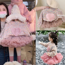 ins autumn winter Korean pro-child clothing girl net yarn fluffy dress solid love knitted sweater mother woman suit foreign air