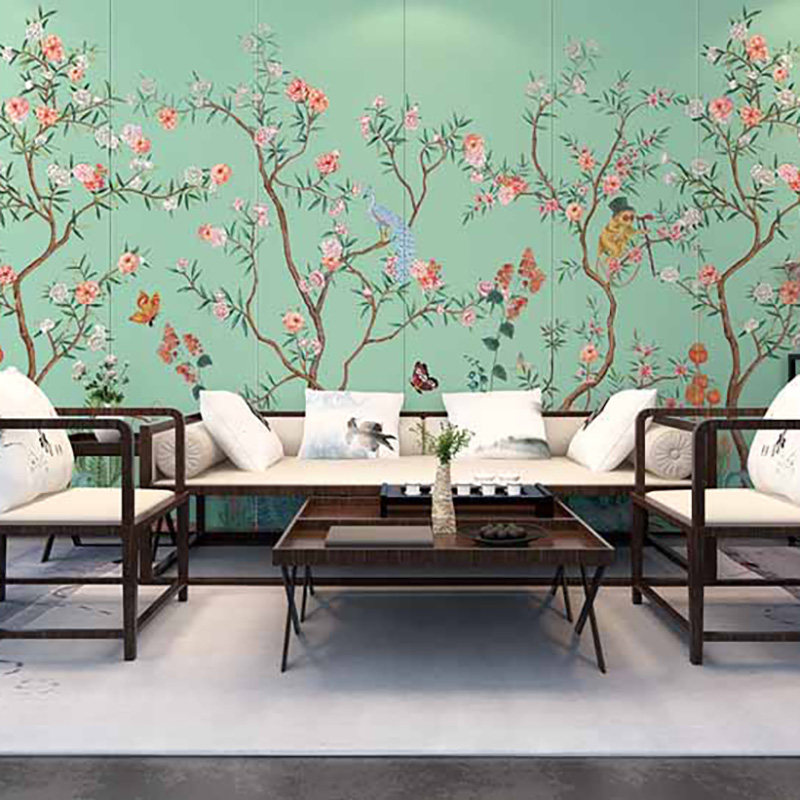 爱朵甄选无缝定制壁画 现代简约美式轻奢新新中式花鸟背景墙壁画,淘宝优惠券,粉丝福利购,淘宝优惠卷