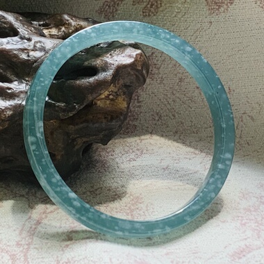 【带证书】纯天然A货危地马拉雪花棉深海蓝翡翠方镯叮当细条手镯