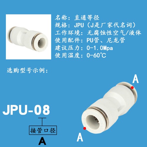 PU气管链接直通白色快插管接头APU-04/PU06/PU-08/PU10/PU12/PU16 - 图1