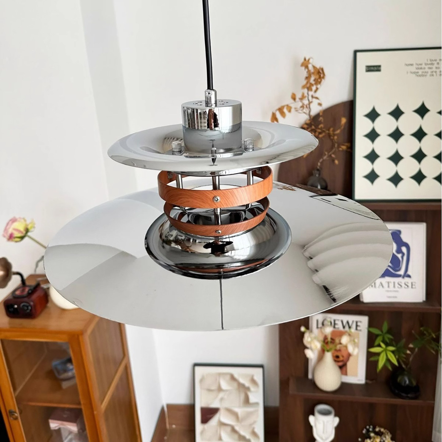 包豪斯法式餐厅飞碟吊灯PH5护眼复古中古风胡桃木纹摇臂餐桌灯具,淘宝优惠券,粉丝福利购,淘宝优惠卷