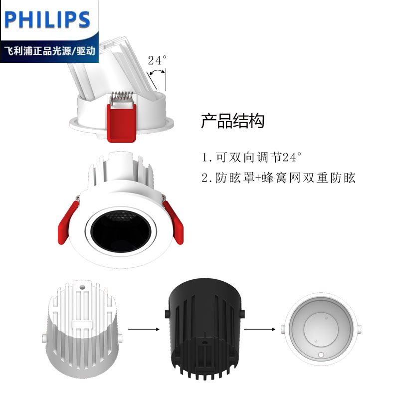 格栅灯led嵌入式防眩光双头射灯商用家用过道客厅暗装背景无主灯 - 图2