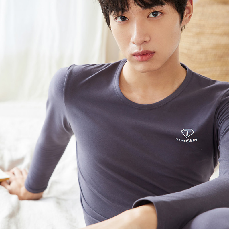 套装纯棉男士全棉毛衫保暖圆领秋衣 timossin调色保暖套装