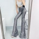 European and American style hot-golded snake pattern big flared pants for women with hips, high waist, high elasticity custom niche extended tall pants thin
