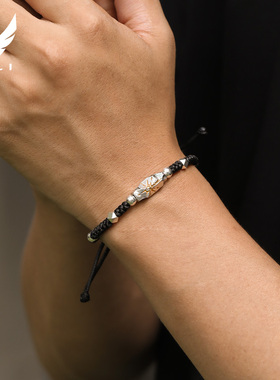 男纯银原创许愿石手链手绳