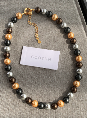 混彩粉色灰色珍珠项链女