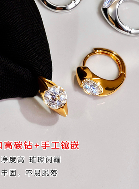 925纯银金色钻石悬浮耳环