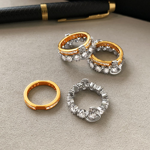 金银拼色土星西太后叠戴戒指女轻奢高级感新款个性小众设计食指环 - 图0