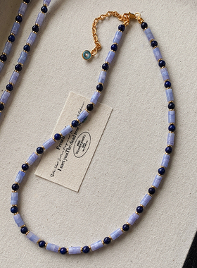 紫色玛瑙天然青金石项链女